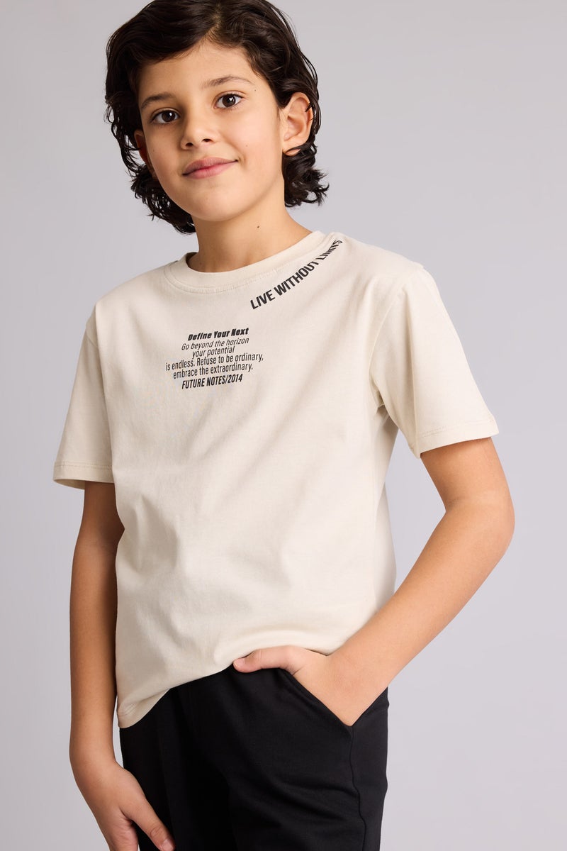 DeFacto Beige Boy New Regular Fit Printed Short Sleeve T-Shirt Casual - Image 1